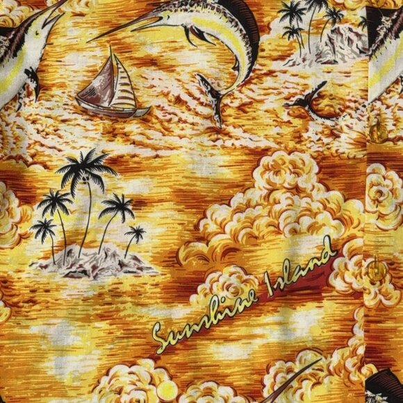 Mens Tropical Shirt XXL Swordfish Palm Trees Sailboats Flowers Sunshine Island - Picture 10 of 16